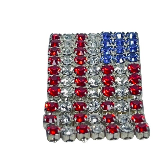 Silver Tone With Red, Clear And Blue Rhinestones Articulating Flag Brooch (5588) - Picture 5 of 5